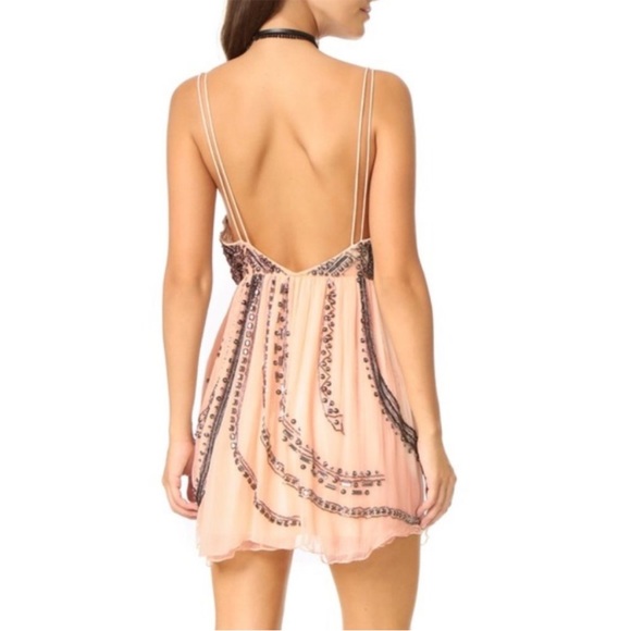 NWT Free People Cassiopeia Beaded Mini Dress in Peach, Size 10 - Picture 6 of 11
